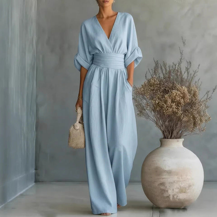 Natalie™ | V-Neck High-Waist Wide-Leg Jumpsuit